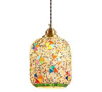 PAZWAHF Lampadario in Vetro e Ottone a Mosaico incollato a Mano - Lampadario in Stile Vintage Dipinto artisticamente per Bar, ristoranti, Boutique e B&B.