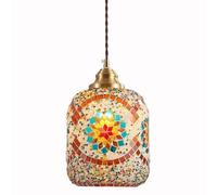 PAZWAHF Lampadario in Vetro e Ottone a Mosaico incollato a Mano - Lampadario in Stile Vintage Dipinto artisticamente per Bar, ristoranti, Boutique e B&B.