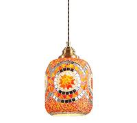 PAZWAHF Lampadario in vetro e ottone a mosaico incollato a mano - Lampadario in stile vintage dipinto artisticamente per bar, ristoranti, boutique e B&B.