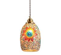 PAZWAHF Lampadario in vetro e ottone a mosaico incollato a mano - Lampadario in stile vintage dipinto artisticamente per bar, ristoranti, boutique e B&B.