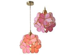 PAZWAHF Lampadario vintage a forma di fiore in ottone con petali in vetro trasparente, altezza di sospensione regolabile per soggiorno, sala da pranzo, corridoio, illuminazione elegante