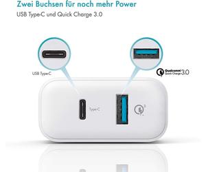 Pazzimo Netz-Ladegerät 6A Usb-C + Usb-A Qualcomm Quick Charge QC 3.0 Caricatore