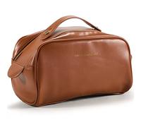 Pazzlas Borsa da toilette da donna in finta pelle, borsa da toilette da viaggio con manico, borsa da trucco portatile impermeabile, borsa da trucco grande da donna, Marrone, Borsa portaoggetti