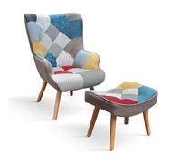 PAZZO DESIGN Poltrona Armando, Set Da 1, Multicolore, Tessuto, Relax, Lettura, Comoda, Gambe Legno, Con Poggiapiedi - id_2126