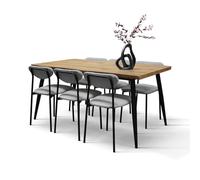 PAZZO DESIGN Set Da Pranzo Gioia Con Tavolo E 6 Sedie, Rovere Rustico, Gambe Nere, Tavolo Da Cucina, Sala Da Pranzo, Sedie Grigie, Sedie Cucina 160 x 78 x 75 cm - id_2205