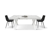 PAZZO DESIGN Tavolo Allungabile Mimmo, Tavolo Soggiorno, Cucina, Gambe Incrociate X Bianche, Made in Italy, Bianco Marmo Statuario, 160x90x76 cm - id_2365