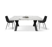 PAZZO DESIGN Tavolo Allungabile Mimmo, Tavolo Soggiorno, Cucina, Gambe Incrociate X Nere, Made in Italy, Bianco Marmo Statuario, 160x90x76 cm - id_2319