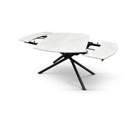 PAZZO DESIGN Tavolo Allungabile Rotante Achille, Piano Ceramica Bianco Statuario, Gambe in Metallo Nere, Tavolo Cucina, Tavolo Salotto, Tavolo Ovale, 120 x 88 x h76 cm - id_2206