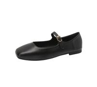PBHGMGEBLV Ballerine da Donna con Punta Quadrata, Stile Mary Jane retrò, con Bocca Bassa(Black,38EU)