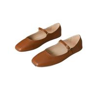PBHGMGEBLV Ballerine da Donna con Punta Quadrata, Stile Mary Jane retrò, con Bocca Bassa(Brown,36 EU)
