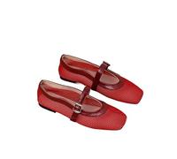 PBHGMGEBLV Ballerine in Rete, Grandi Dimensioni, Mary Jane, semplici e comode, Slip-on da Donna(Red,39EU)