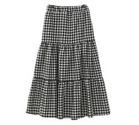 PBHGMGEBLV Gonna Lunga a Quadretti da Donna con Elastico in Vita, a Balze, Plissettata, a Quadri(M)