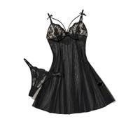 PBHGMGEBLV Lingerie da Notte Senza Maniche for Donna, Scollo a V, Sexy, Abito Babydoll in Pizzo, Elegante e Confortevole(Black,XL)