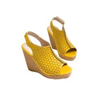 PBHGMGEBLV Sandali con zeppa alla moda, scarpe estive da donna, con plateau, punta aperta, tacchi alti, infradito, casual(Yellow,37EU)