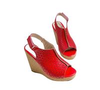 PBHGMGEBLV Sandali con zeppa alla moda, scarpe estive da donna, con plateau, punta aperta, tacchi alti, infradito, casual(Red,37EU)