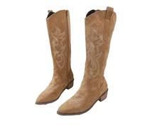 PBHGMGEBLV Stivali da cowboy western ricamati for donna, punta a punta, tacco spesso, alti fino al ginocchio, larghi, in pelle PU, lunghi, Botas Mujer(Brown,37EU)
