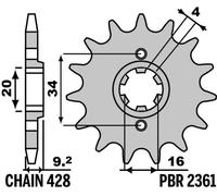 PBR Pignone anteriore standard in acciaio - 428