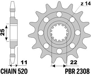 PBR Pignone anteriore standard in acciaio - 520