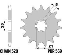 PBR Pignone anteriore standard in acciaio - 520, taglia 10 mm