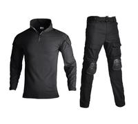PBTMCD Completo Tattico da Uomo con Gomitiere E Ginocchiere, Camicia Combattimento A Maniche Lunghe Pantaloni for Allenamento Caccia(Black,XXL)