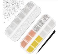 PBUSPU 2 Scatola/24 Griglie per Nail Art, Perline Bianche per Unghie,Perline semicircolari, Piccole Perle in Acciaio Inox per Scarpe con Pinzette Decorazioni per Nail Artin Acrilico