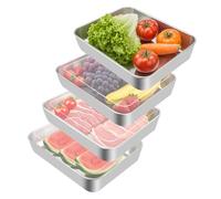 PBUSPU 4 Pezzi Contenitori Acciaio Inox per Alimenti, Contenitori Ermetici per Alimenti Impilabili, Riutilizzabili Cibo, per Piatto da Torta, Contenitori per Alimenti per Carne, Verdura, Frutta