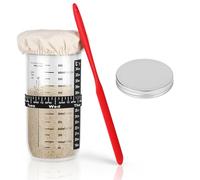 PBUSPU Barattolo per Lievito Madre 730 ML, Starter Kit di Lievito Naturale,con Fascia di Alimentazione Contrassegnata con Data, Termometro, Spatola per Kit Completo con Contenitore e Accessori