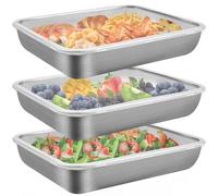PBUSPU Contenitori salvafreschezza in acciaio inox, 3 Pezzi Contenitori Ermetici per Alimenti Impilabili con Coperchio Ermetico Adatto al Forno Frigorifero Della Cucina