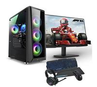 PC da gioco da corsa AMD Ryzen 5 3600/16 GB/1 TB SSD/RX 6600 + monitor Full HD da 29" + combo da gioco