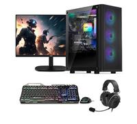 PC gaming fisso completo Ryzen 7 5700G, 16 GB DDR4, 1000 GB SSD M.2, Windows 11 Pro 64 bit + 24 Zoll 100hz Monitor gamer + tastiera, Maus, bundle cuffie, Wlan