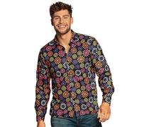 Boland - Camicia Flower Power, per uomo, camicia, top, per adulti, camicia a fiori, camicia hawaiana, hippie, anni '70, festa a tema, carnevale, Schlermove, festa in maschera, costume