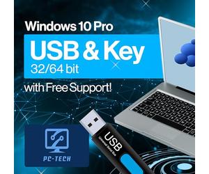 PC-TECH Compatible with Windows 10 Professional 64 Bit USB With Key. Factory fresh, Recover, Repair and Restore. Key code and USB install Included. Fix PC, Laptop and Desktop. Free Technical Support