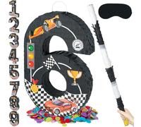 PCFING Piñata da 20 pollici con auto da corsa numero 6 con bastone da 76 cm, coriandoli per ragazzo ragazza adulti da corsa decorazioni per feste di compleanno, celebrazioni di anniversario, festa