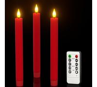 PChero Candele coniche a LED rosse con telecomando timer, 3 pezzi candele da finestra tremolanti senza fiamma in vera cera a batteria antigoccia portacandele per decorazioni Natale Halloween feste