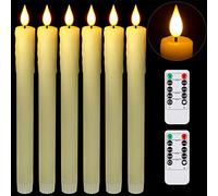 PChero Candeliere coniche a LED senza fiamma con telecomando, set di 6 candele in vera cera a batteria, colore avorio elettrico sfarfallio per Natale, decorazione per la casa, la tavola e la stanza