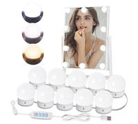 PCKOBEVER Luci per specchio, luce per specchio da trucco Hollywood, con cavo di alimentazione USB, luci da tavolo da toeletta, lampade da bagno a 10 livelli regolabili (lampadine tipo A-10)