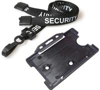 PCL Media Ltd Cordino di sicurezza pre-stampato con apertura di sicurezza e porta carte d'identità, porta badge nero con corda stampata resistente, custodia per carta d'identità SIA Professional