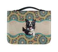 PCSJRKG Custodia per il trasporto della Bibbia per ragazzi e ragazze, grande borsa in pelle con tasca e cerniera, motivo floreale bohémien 3D Border Collie, multicolore, XXL, Boho Floral 3D Border