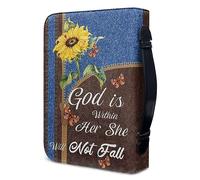PCSJRKG Custodia per libri con farfalla e bibbia con portapenne, in pelle PU girasole per donne, borsa grande capacità, borsa per bibbia, Dio è dentro di lei, non cadrà
