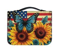 PCSJRKG Custodia per libri con farfalla e girasole, per donne e ragazze, con bandiera americana, custodia protettiva per libri e bibbia, con manico e cerniera, borsa portatile per bibbia