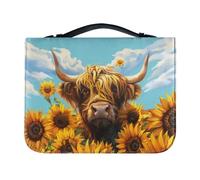 PCSJRKG Custodia per libri con stampa di mucca, con portapenne, in pelle PU, motivo girasole, per bambini e adulti, borsa grande capacità, borsa per bibbia, accessori biblici per cristiani, blu e