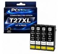 PcStore 4 Cartucce Compatibili Epson T2711 Nero XL T27XL Black con Chip per Epson WorkForce WF-3620DWF WF-3640DTWF WF-7110DTW WF-7610DWF WF-7620DTWF