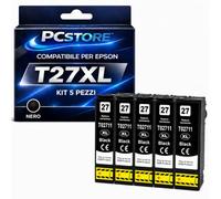 PcStore 5 Cartucce Compatibili Epson T2711 Nero XL T27XL Black con Chip per Epson WorkForce WF-3620DWF WF-3640DTWF WF-7110DTW WF-7610DWF WF-7620DTWF