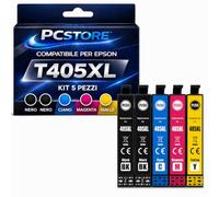 PcStore 5 Cartucce Compatibili Epson T405XL 2 Nero 1 Ciano 1 Magenta 1 Giallo per WorkForce Pro WF-3820DWF WF-3825DWF WF-4820DWF WF-4825DWF WF-4830DTWF WF-7830DTWF WF-7835DTWF WF-7840DTWF