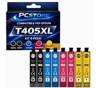 PcStore 8 Cartucce Compatibili Epson T405XL Doppio Kit 2 Nero 2 Ciano 2 Magenta 2 Giallo per WorkForce Pro WF-3820DWF WF-3825DWF WF-4820DWF WF-4825DWF WF-4830DTWF WF-7830DTWF WF-7835DTWF WF-7840DTWF