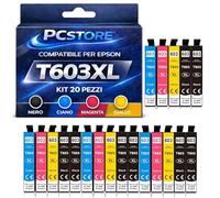 PcStore Cartucce 603XL Compatibili con Epson, Multipack 20 Pezzi, Nero, Ciano, Magenta, Giallo, Alta Capacità, per XP-2100 XP-2105 XP-2150 XP-2155 XP-3105 XP-3150 XP-3155 XP-4105 XP-4150 XP-4155