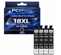 PcStore Cartucce Compatibili con Epson 18XL Nero, 4 Pezzi, Alta Capacità, per XP-30 XP-102 XP-202 XP-205 XP-212 XP-215 XP-225 XP-302 XP-305 XP-312 XP-315 XP-322 XP-325 XP-402 XP-405 XP-412 XP-415