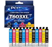 PcStore Cartucce Compatibili con Epson 603XL, 12 Pezzi, Ciano Magenta Giallo Nero, per XP-2100 XP-2105 XP-3150 XP-4150 WF-2820 WF-2830 WF-2840 WF-2850