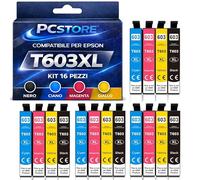 PcStore Cartucce Compatibili con Epson 603XL, Nero Ciano Magenta Giallo, 16 Pezzi, per XP-2100 XP-3155 XP-4155 WF-2830 WF-2850