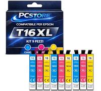 PcStore Cartucce Compatibili con Epson T16XL, Kit 9 Pezzi, Ciano, Magenta, Giallo, Alta Capacità, T1632 T1633 T1634 WF-2510WF, WF-2520NF, WF-2530WF, WF-2540WF, WF-2630WF, WF-2660DWF, WF-2750DWF